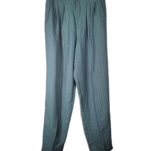 VTG Maggie Lawrence‎ women's dress pants pleated front green gold stripe size 12